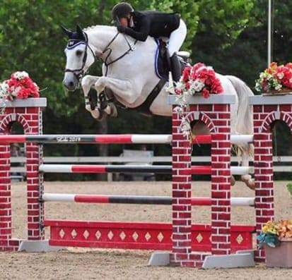 A person jumping over an obstacle on a horse.